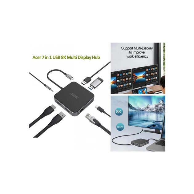Порт-репликатор Acer 7-in-1, 8K, HDMI, DP, 2xUSB3.2, USB-C, RJ45, 3.5mm AP (HP.DSCAB.013) - изображение 1