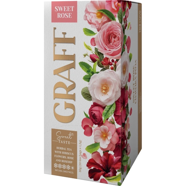 Чай Graff Sweet Rose з квітів гібіскуса, троянди та шипшини 20x1.5 г (4820279612300) - зображення 1