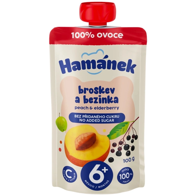 Детское пюре Hamanek блуко с персиком и бузиной 100 г (8595139797218) - изображение 1
