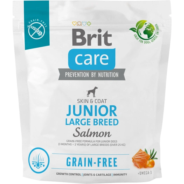 Сухой корм для собак Brit Care Dog Grain-free Junior Large Breed для больших пород с лососем 1 кг (8595602558889) - изображение 1