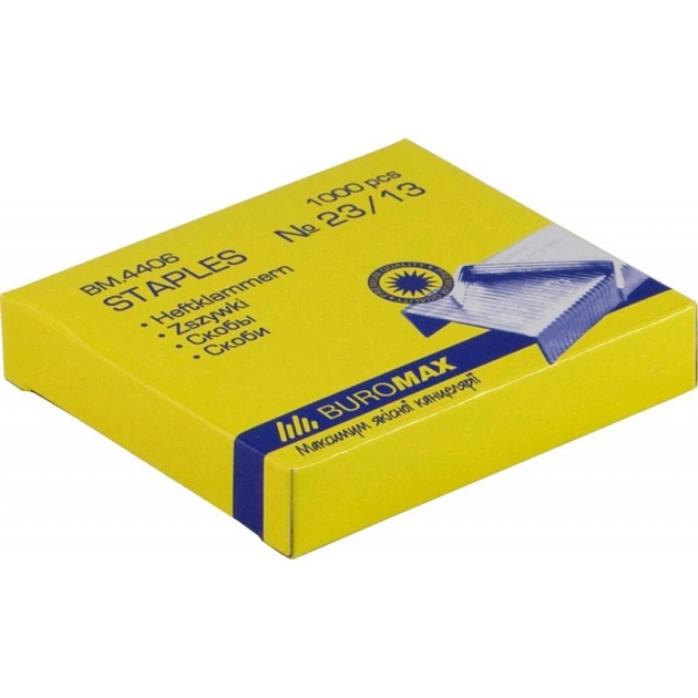 Скоби для канцелярського степлера Buromax №23/13 1000шт., ЛЮКС (BM.4406) - зображення 1