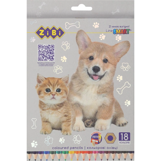 Карандаши цветные ZiBi Dogs&Cats шестигранные 18 цветов (ZB.2428) - изображение 1