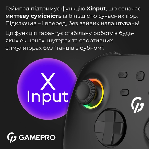 Геймпад GamePro із зарядною станцією BT 5.3/USB/2.4 ГГц (Switch/PC/iOS/Android) RGB Black (GPX13BDOC) - зображення 11
