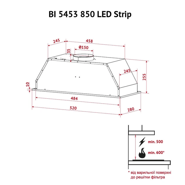 Витяжка кухонна Perfelli BI 5453 I 850 LED Strip - picture 12