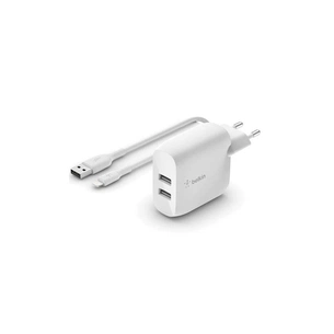 Зарядний пристрій Belkin Home Charger 24W DUAL USB 2.4A, Lightning 1m, white (WCD001VF1MWH) зображення 1