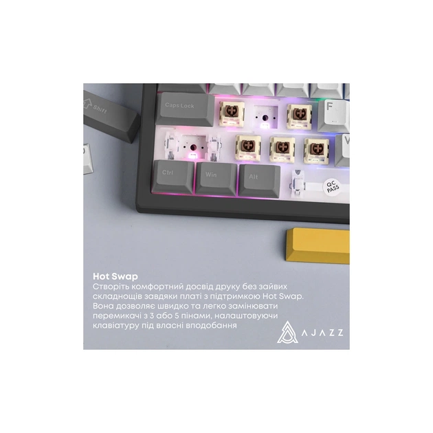Клавиатура Ajazz AK980 V2 Maillard Switch Wireless/Bluetooth/USB UA Black/Grey/Yellow (AK980-V2-M-BGY) - изображение 9