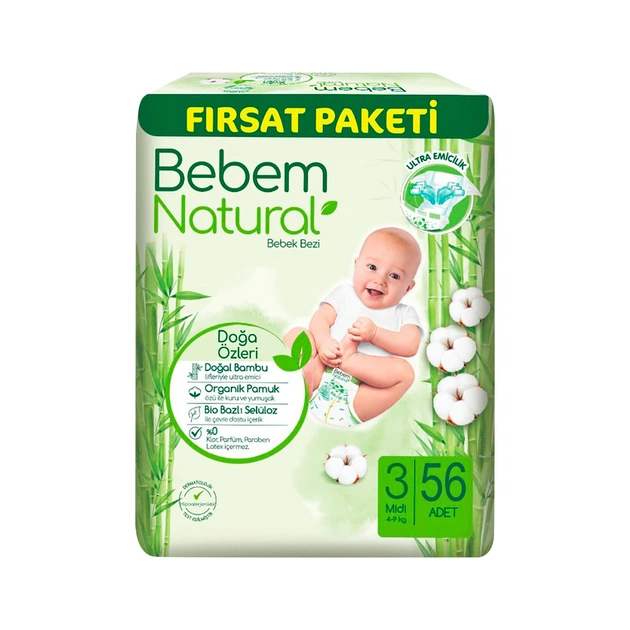 Підгузки Bebem Natural 3 midi 4-9 кг 56 шт (8690536831951) - зображення 1