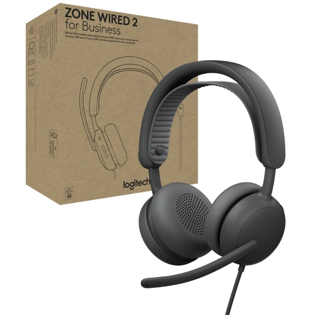 Наушники Logitech Zone Wired 2 for Business USB Graphite (981-001615) - изображение 1