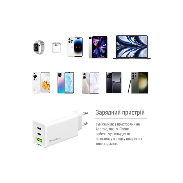 Зарядний пристрій ColorWay GaN Mini 65W PD Port PPS USB (USB-2C1A) white (CW-CHS058PD-WT) - picture 12