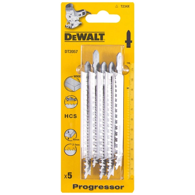 Полотно DeWALT для электролобзика, по древесине,быстрый, L=116, WL=91, 2-3 мм, 5 шт (DT2057) - изображение 1