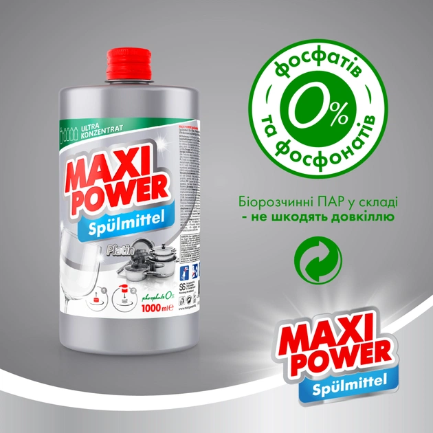 Засіб для ручного миття посуду Maxi Power Платинум запаска 1000 мл (4823098408475) - изображение 5
