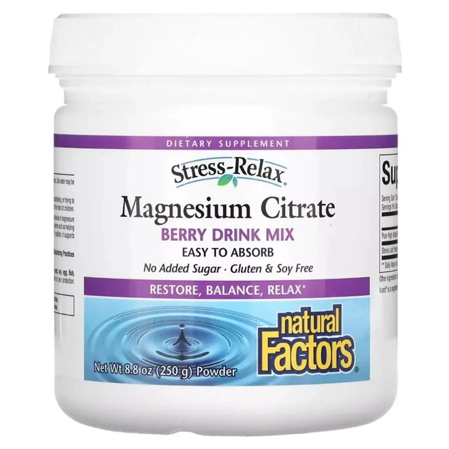 Минералы Natural Factors Магний цитрат в порошке, вкус ягод, Stress-Relax, Magnesium Citrate, 25 (NFS-03540) - изображение 1