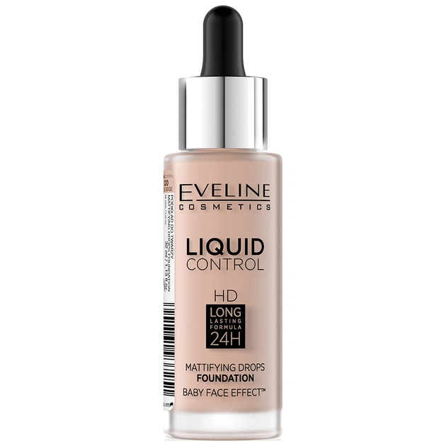 Тональна основа Eveline Cosmetics Liquid Control HD Mattifying Drops Foundation 020 - Rose Beige 32 мл (5901761937251) - изображение 1