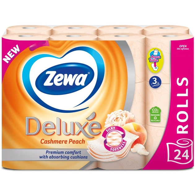 Туалетная бумага Zewa Deluxe Персик 3 слоя 24 рулона (7322541171814) - изображение 1