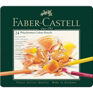 Олівці кольорові Faber-Castell POLYCHROMOS 24 кольора, в металевій коробці (110024) (15441) зображення 1