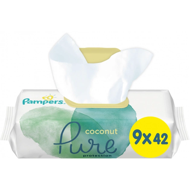 Дитячі вологі серветки Pampers Pure Coconut 378 шт (8001841709017) - зображення 1