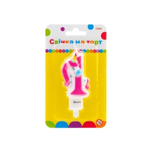 Свічка Maxi двостороння "1" із зображенням єдинорога висотою 7,62 см (MX622066-1) зображення 1