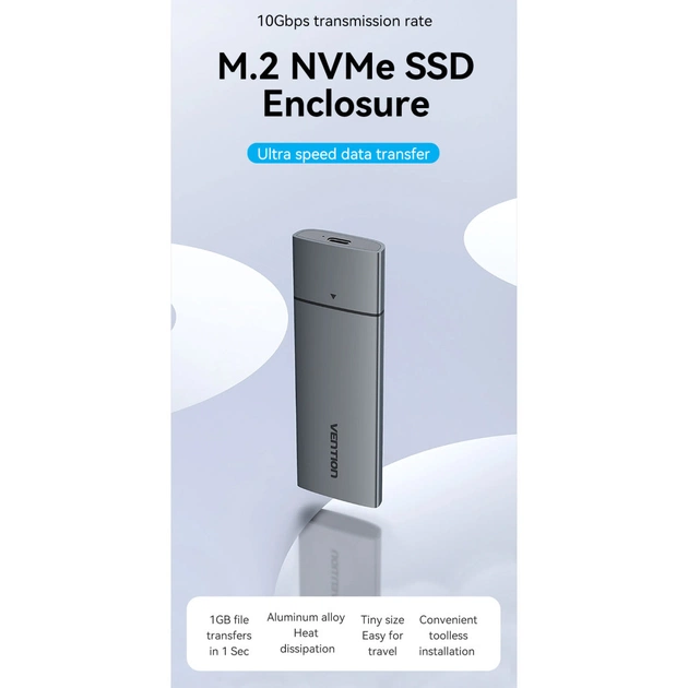 Кишеня зовнішня Vention SSD M.2 (NVME) M-key USB Type-C 3.2 gray (KPGH0) - picture 4