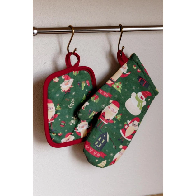Кухонна прихватка Прованс набір рукавичка та прихватка Санта на зеленому (035795) - picture 4