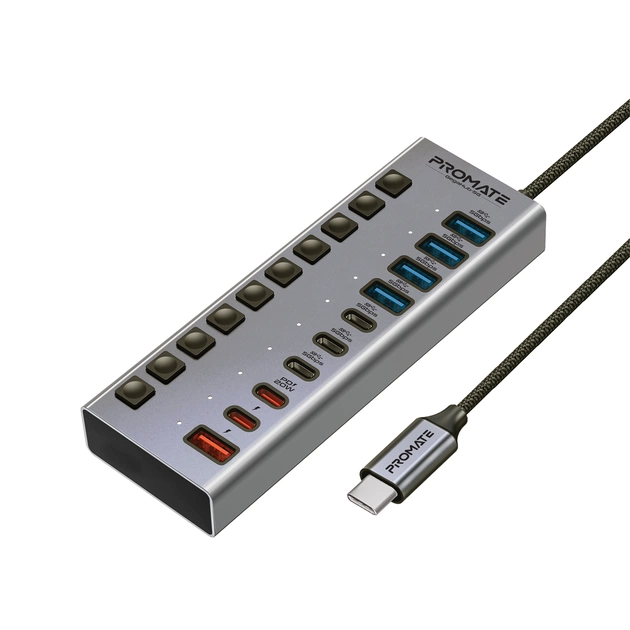 Концентратор USB Type-C Promate Gegahub-5G 10 in 1 Grey (gegahub-5g) - зображення 1