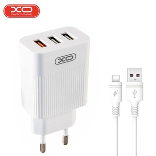 Зарядний пристрій XO 1xUSB QC3.0 18W + 2xUSB 2.4A + cable USB-C white (L72-TC-WH) зображення 1
