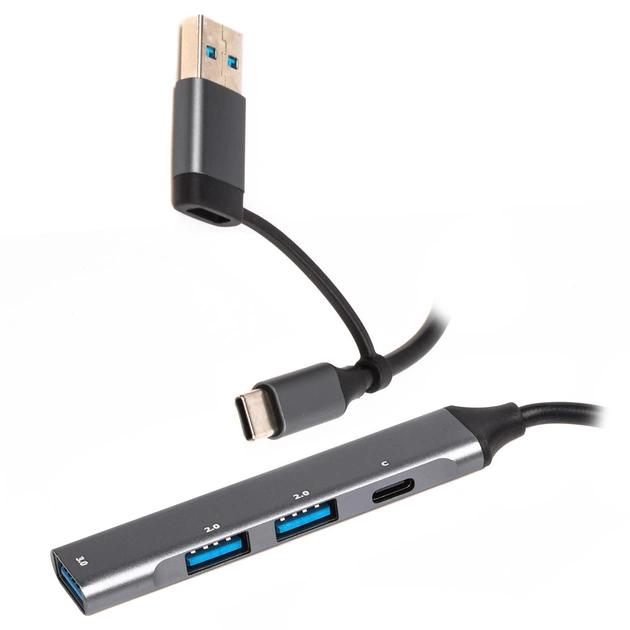Концентратор USB Type-C/USB Maxxter 1xUSB-A 3.0, 2xUSB-A 2.0, 1xUSB-C Gray (HU3C-4P1CN-01) - изображение 1
