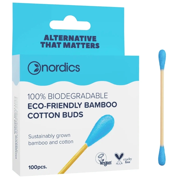 Ватні палички Nordics Бамбукові Блакитні 100 шт. (3800500324418) - зображення 1