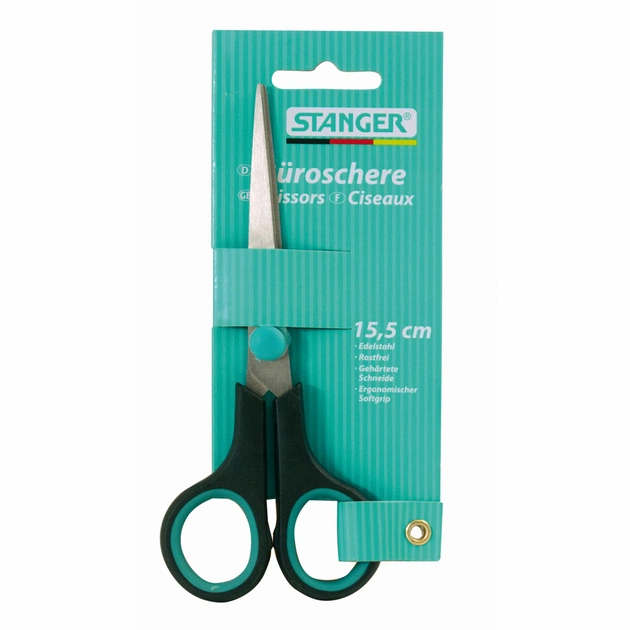 Ножницы Stanger 155мм, черные с зеленым (340102) - изображение 1