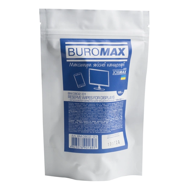 Серветки Buromax JOBMAX Wet wipes for DISPLAYS 100pcs, plastic pouch (BM.0802-01) - зображення 1