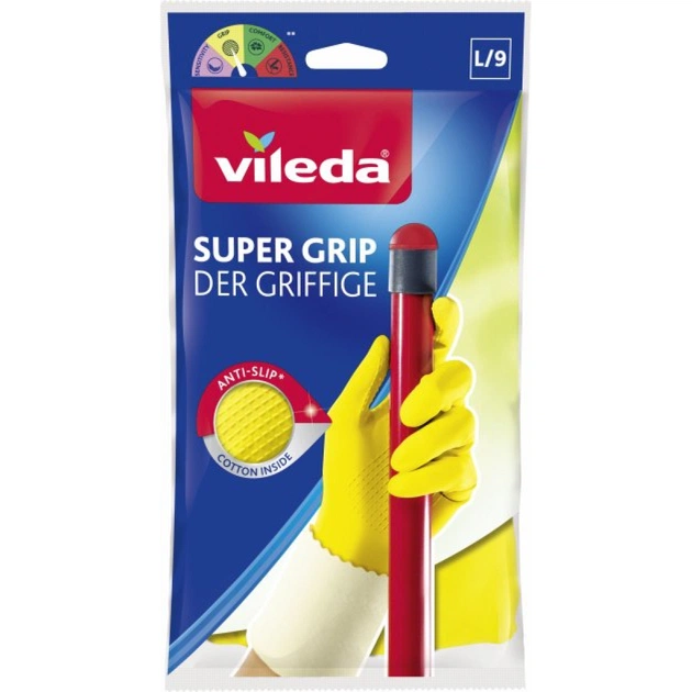 Рукавички господарські Vileda Super Grip латексні L 1 пара (4023103092624) - изображение 1
