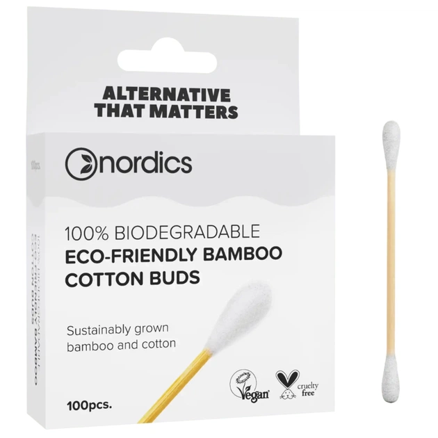 Ватні палички Nordics Бамбукові Білі 100 шт. (3800500324395) - зображення 1