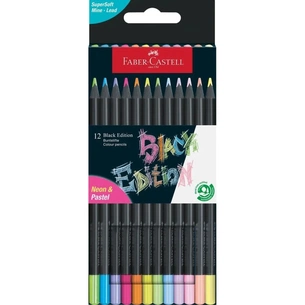 Карандаши цветные Faber-Castell Black Edition colour pencils Neon + Pastel, тригранні. чорне дерево, 12 кольорів (116410) (32083) изображение 1