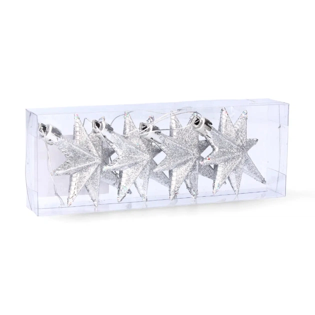 Ялинкова іграшка Chomik Зірки, 9 см, пластикові 4 шт, сріблясті (5901292631147_1) - picture 1