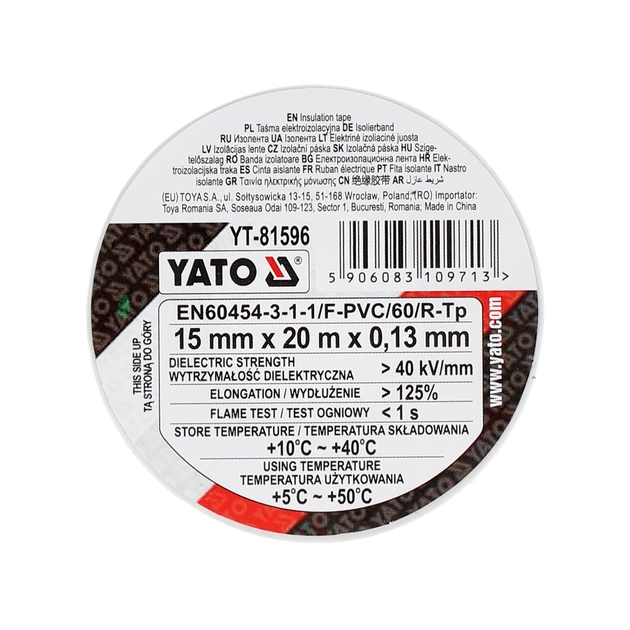 Ізоляційна стрічка Yato 15 ММ X 20 М X 0,13 ММ, біла (YT-81596) - picture 3