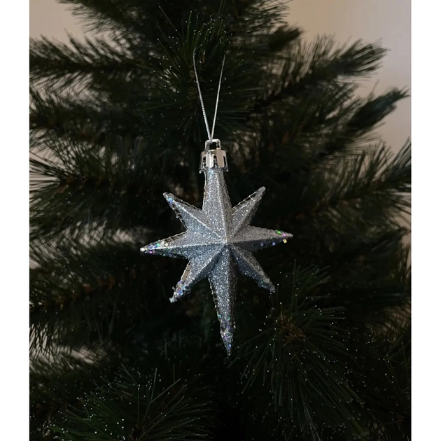Ялинкова іграшка Chomik Зірки, 9 см, пластикові 4 шт, сріблясті (5901292631147_1) - picture 3