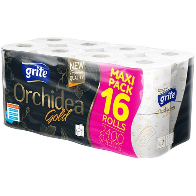 Туалетний папір Grite Orchidea Gold 3 шари 170 відривів 16 шт (4770023348118) - изображение 1