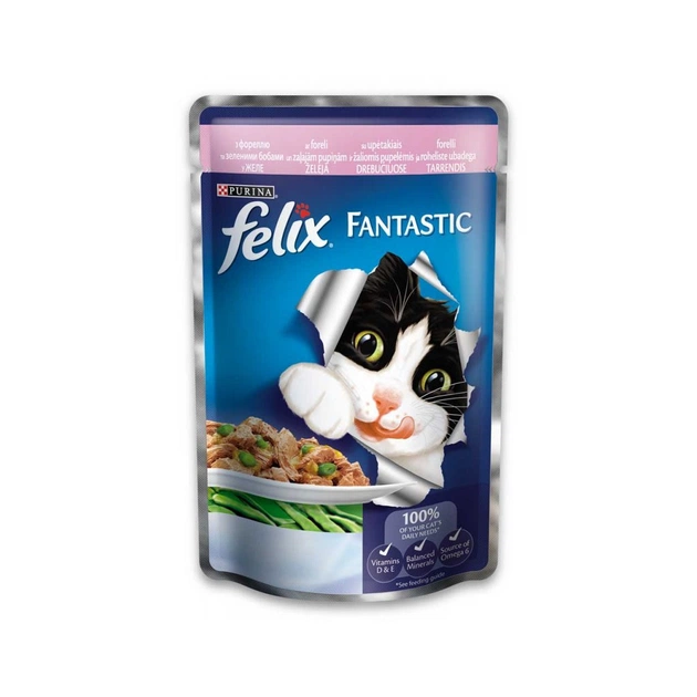 Вологий корм для кішок Purina Felix Fantastic в желе з фореллю і зеленими бобами 100 г (7613034441904) - зображення 1