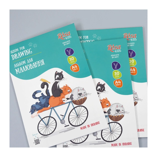 Альбом для малювання Rosa Kids склейка Cats on a Вicycle А4 30 аркушів (4823098543022) - picture 3