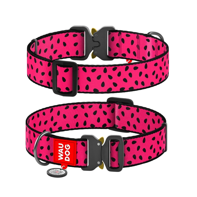 Ошейник для животных WAUDOG Nylon с QR паспортом "Арбуз" металлическая пряжка-фастекс XXL (4535-0049) - изображение 1