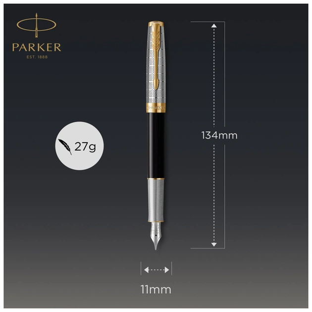 Ручка пір'яна Parker SONNET 17 Metal & Black Lacquer GT  FP18 F (68 111) - изображение 7