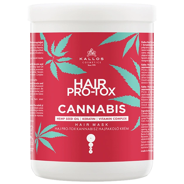 Маска для волосся Kallos Cosmetics Hair Pro-Tox Cannabis з олією насіння конопель, кератином і вітамінним комплексом 1000 мл (5998889517403) - изображение 1