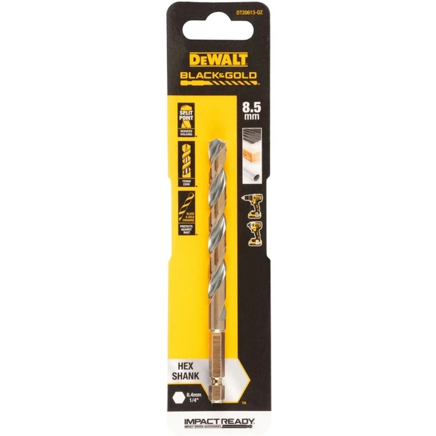 Свердло DeWALT по металу EXTREME IMPACT Black&Gold, HSS-G, 8,5 х 120,25 х 82,25 мм, 1 шт. (DT20613) - зображення 1