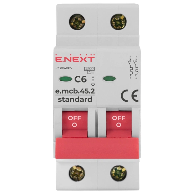 Автоматичний вимикач E.NEXT 2-п e.mcb.stand. 6А C ( 4,5кА) (s002015) - picture 2