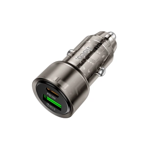 Зарядний пристрій HOCO 1xUSB-C PD38W + 1xUSB car adapter transparent Z52 black (6942007601740) зображення 1
