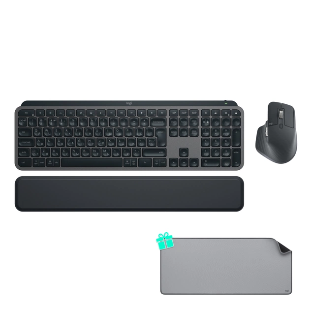 Комплект Logitech MX Keys for Business UA Graphite + Desk Mat Studio Series Mid Grey (MX920-010933) - изображение 1