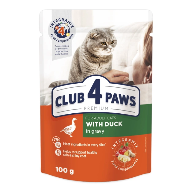 Вологий корм для кішок Club 4 Paws в соусі з качкою 100 г (4820215364416) - зображення 1