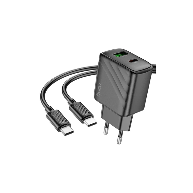 Зарядний пристрій HOCO CS23A USB-C PD30W + 1xUSB QC3.0 + cable USB-C to USB-C black (6942007609968) - зображення 1