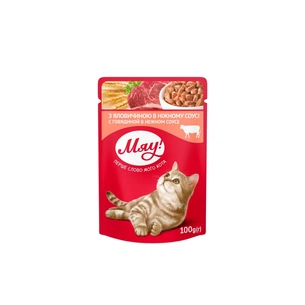 Вологий корм для кішок Мяу! в ніжному соусі зі смаком яловичини 100 г (4820215365222) зображення 1