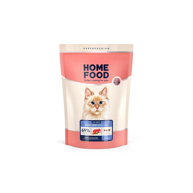 Сухой корм для кошек Home Food With sensitive digestion с ягненком и лососем 1.6 кг (4820235020224) - изображение 1