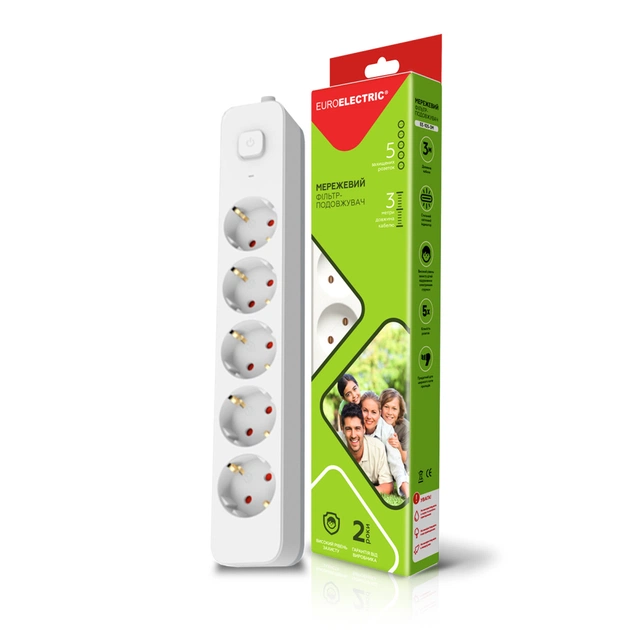 Сетевой фильтр питания EUROELECTRIC Х5 10А 3м White (EE-105-3M) - изображение 1